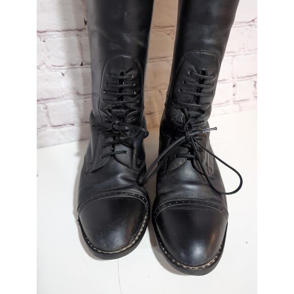 Tall Riding Boots Women's 6.5 Field Black Leather Back Zip Equestrian Front Lace - Picture 9 of 16